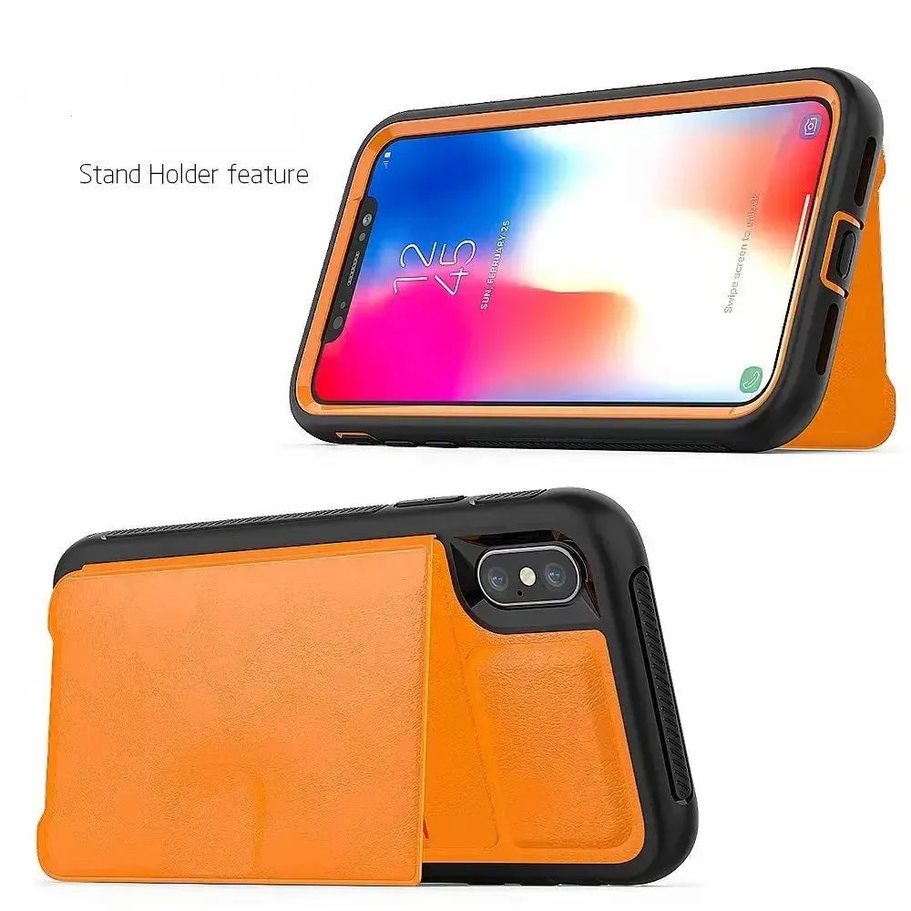 For Apple iPhone XS Max Magnetic Leather Card Holder Case Brown