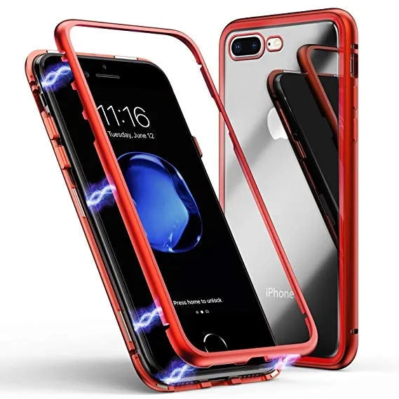 For Apple iPhone XS Max Magnetic Metal Frame Glass Case Red