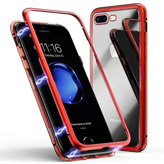 For Apple iPhone XS Max Magnetic Metal Frame Glass Case Red