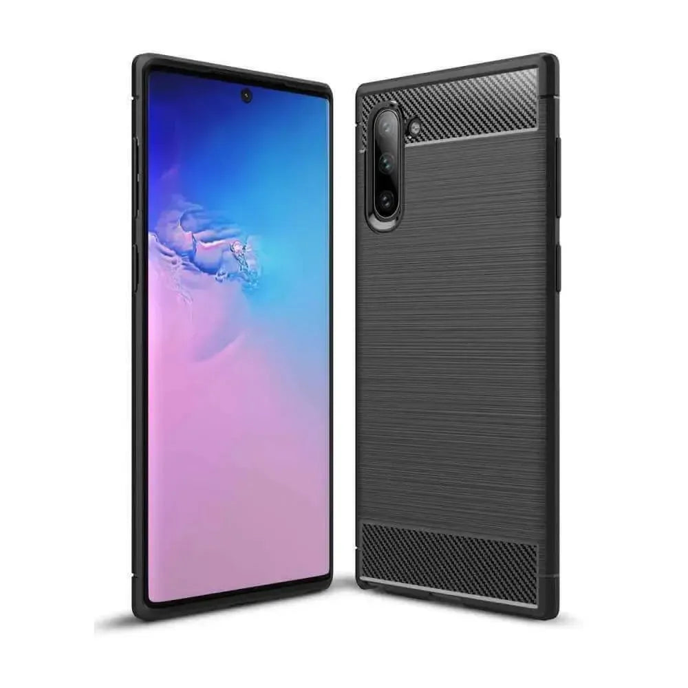 For Samsung Galaxy Note 10 Carbon Fibre Design Case TPU Cover - Black