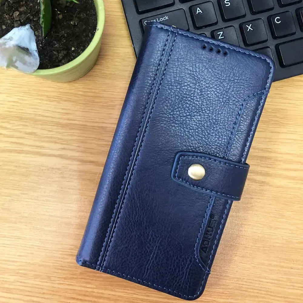 For Samsung Galaxy S10 Plus Stitched Card Slots Premium Aokus Wallet Case Blue