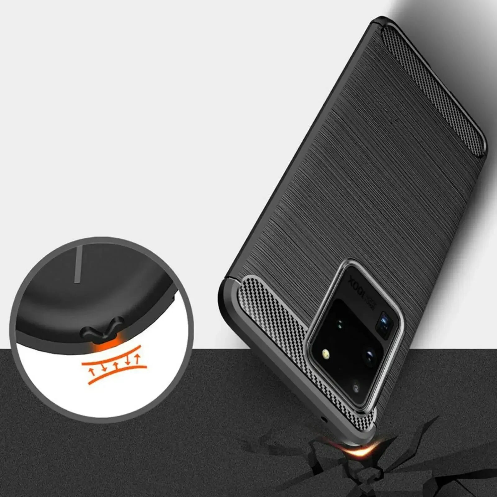 For Samsung Galaxy S20 Ultra / S20 Ultra 5G Carbon Fibre Design Case TPU Cover - Black