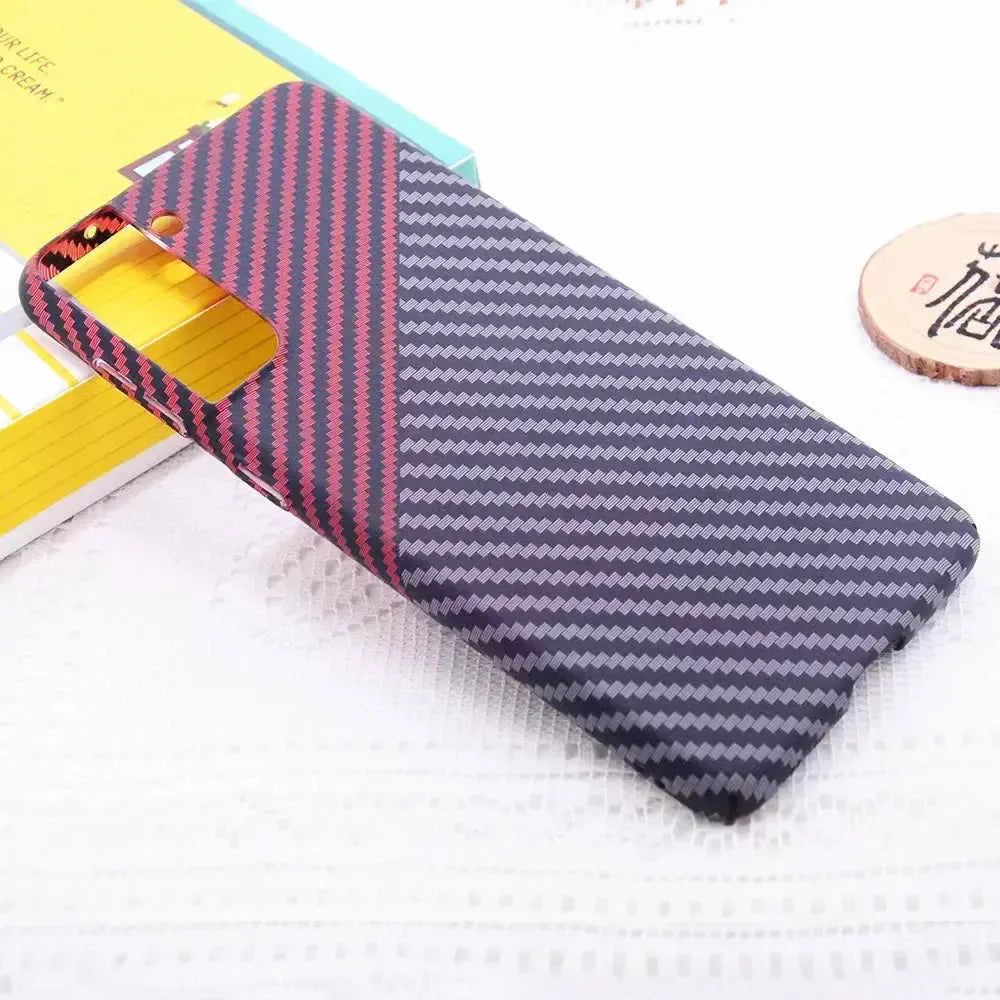 For Samsung Galaxy S23 Ultra Slim Carbon Fiber Hard Case Red & Black