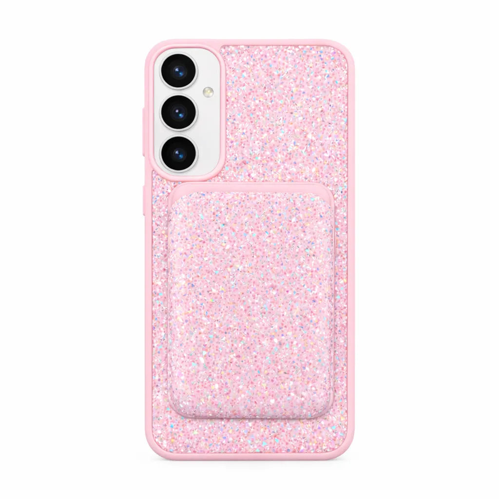 For Samsung Galaxy S24 / S25 Premium Magsafe Glitter Case With Card Wallet Pink