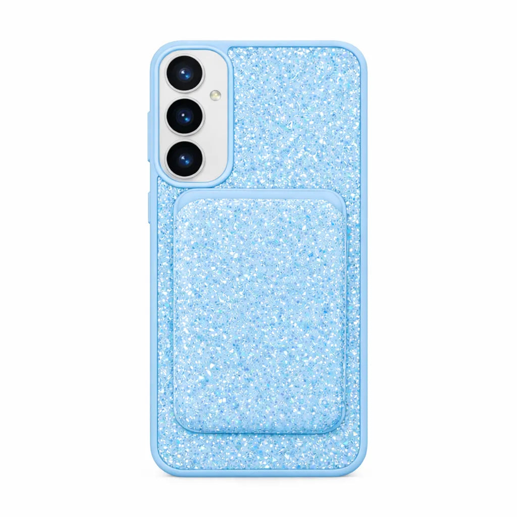 For Samsung Galaxy S24 / S25 Premium Magsafe Glitter Case With Card Wallet Sky Blue