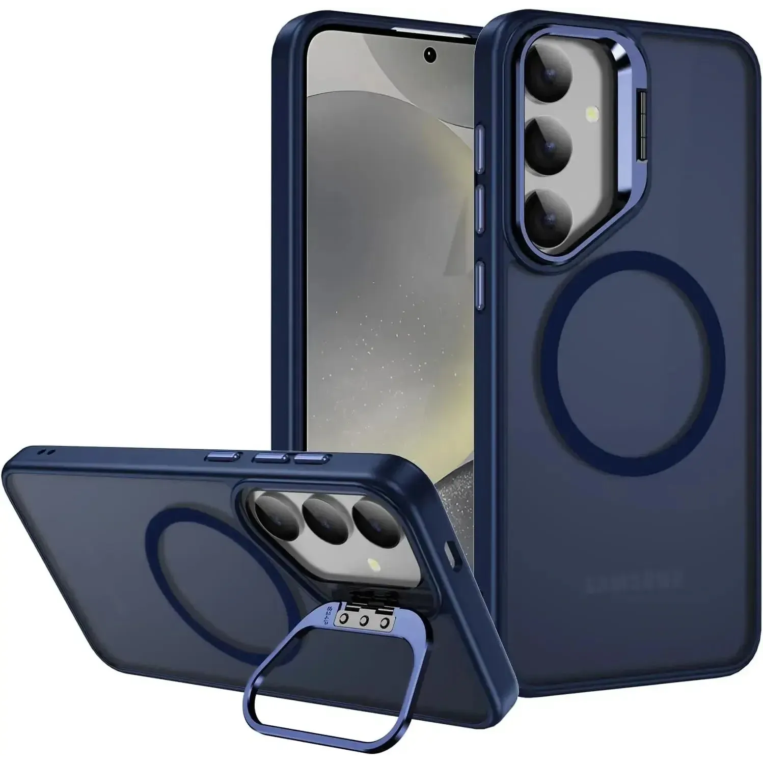 For Samsung Galaxy S24 / S25 Skin-Feel Camera Holder Magsafe Case Blue