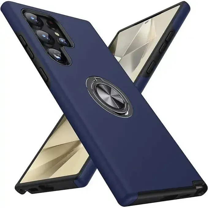 For Samsung Galaxy S24 Ultra Dual Layer Invisible Ring Case Blue