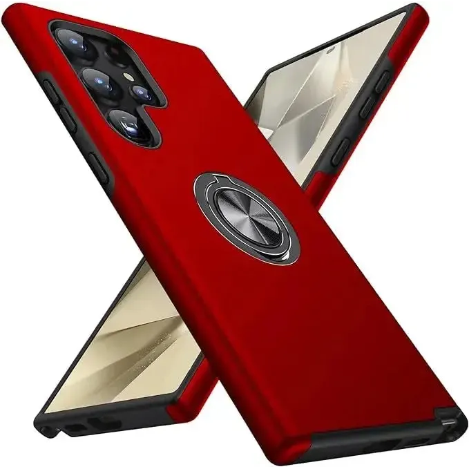 For Samsung Galaxy S24 Ultra Dual Layer Invisible Ring Case Red
