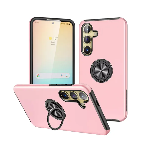 For Samsung Galaxy S25 FE Dual Layer Invisible Ring Case Pink