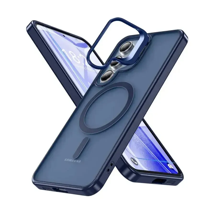 For Samsung Galaxy S25 FE Skin-Feel Camera Holder Magsafe Case Blue