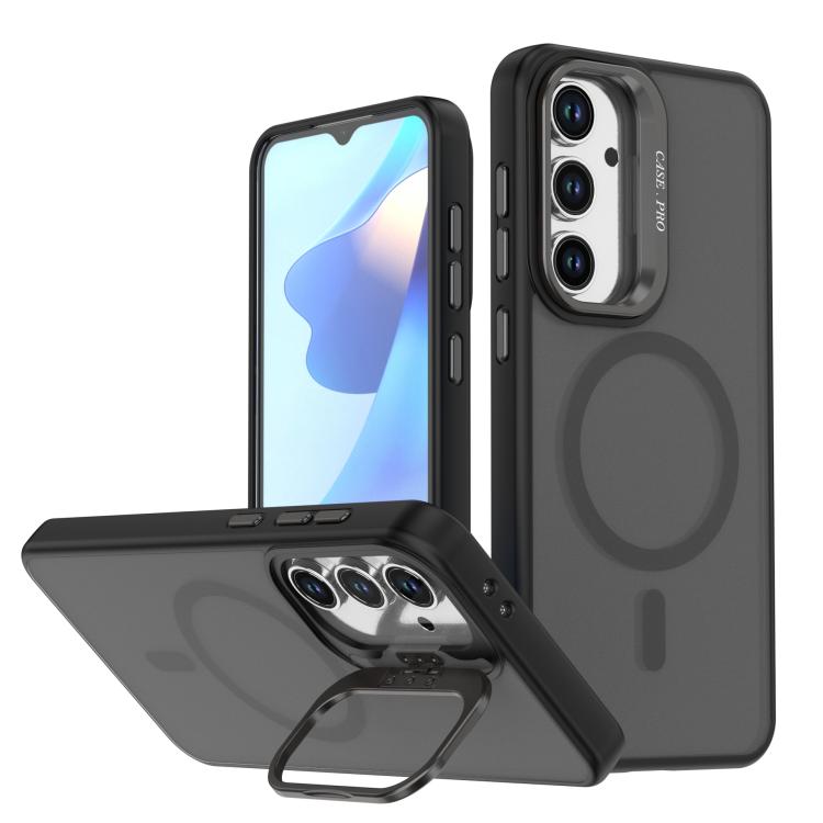 For Samsung Galaxy S25 Plus / S24 Plus Skin-Feel Camera Holder Magsafe Case Black