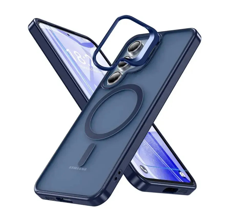 For Samsung Galaxy S25 Plus / S24 Plus Skin-Feel Camera Holder Magsafe Case Blue