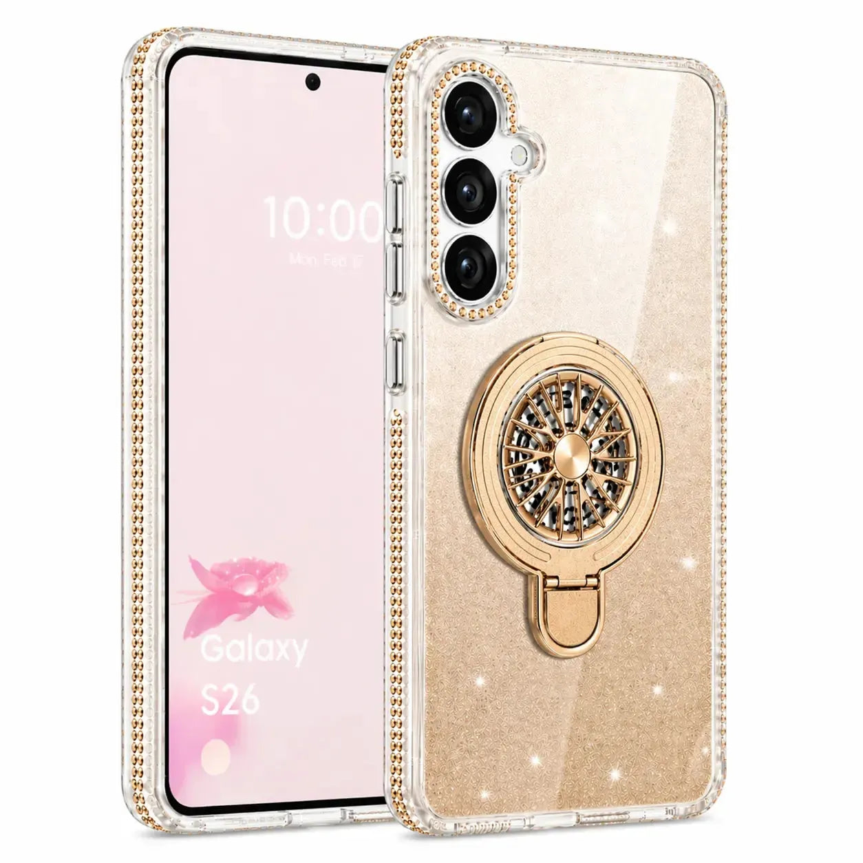 For Samsung Galaxy S26 Magnetic Diamond Kickstand Case Gold