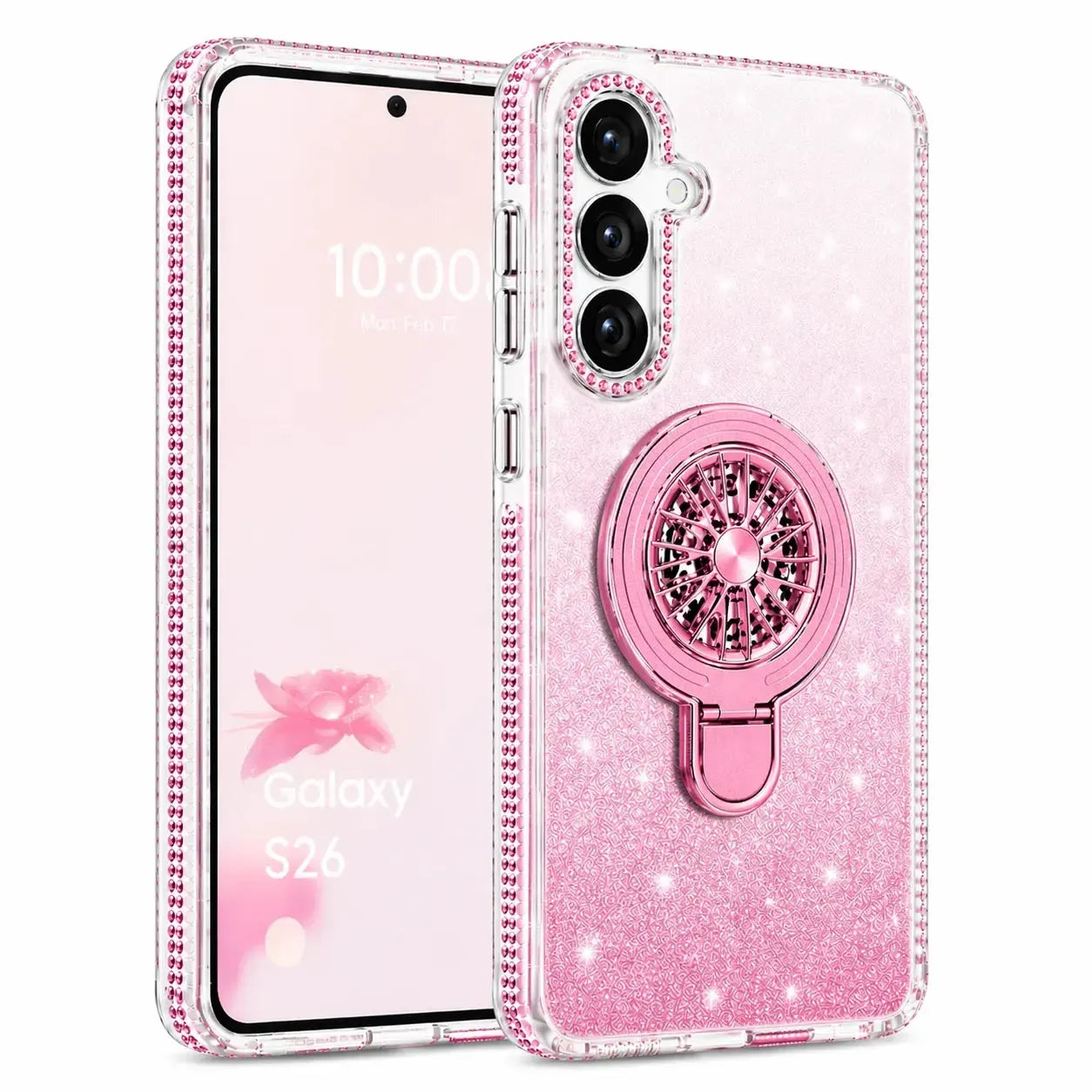For Samsung Galaxy S26 Magnetic Diamond Kickstand Case Pink