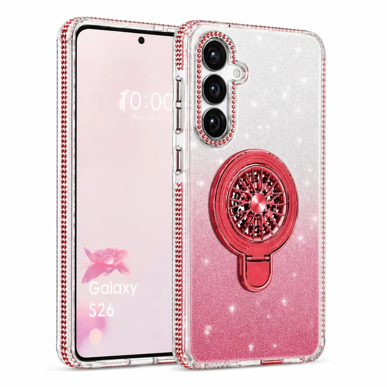 For Samsung Galaxy S26 Magnetic Diamond Kickstand Case Red