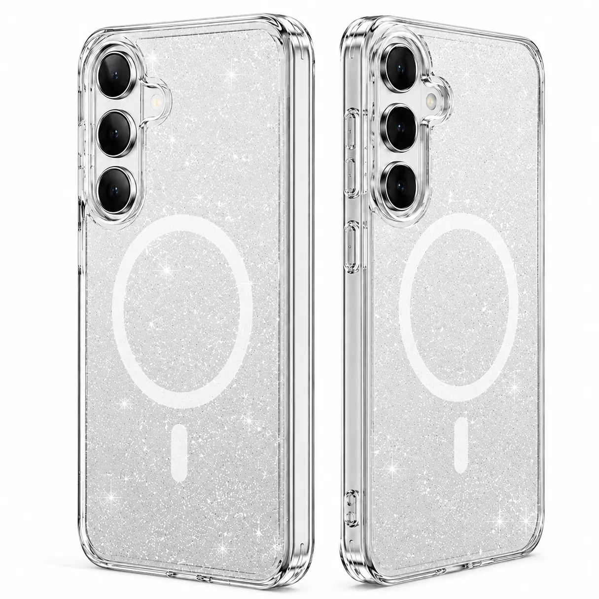 For Samsung Galaxy S26 Magsafe Magnetic Crystal Glitter Clear Case Transparent White