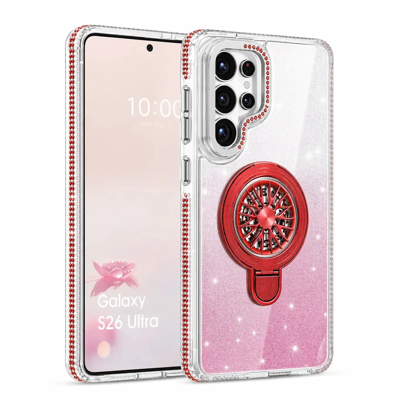 For Samsung Galaxy S26 Ultra Magnetic Diamond Kickstand Case Red