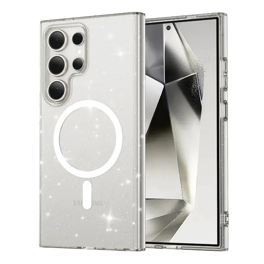 For Samsung Galaxy S26 Ultra Magsafe Magnetic Crystal Glitter Clear Case Transparent White