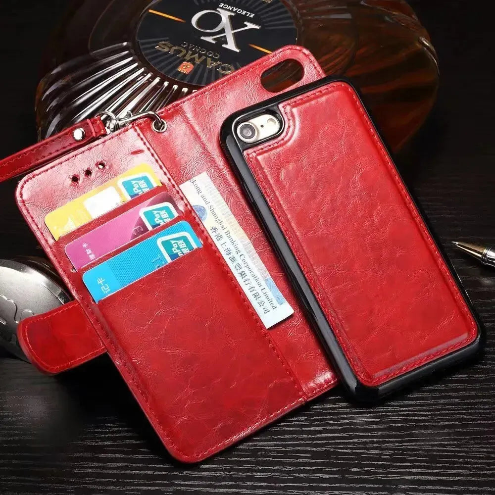 For Samsung Galaxy S8 Plus G955F Detachable 2-in-1 Crazy Horse Wallet Leather Case Red