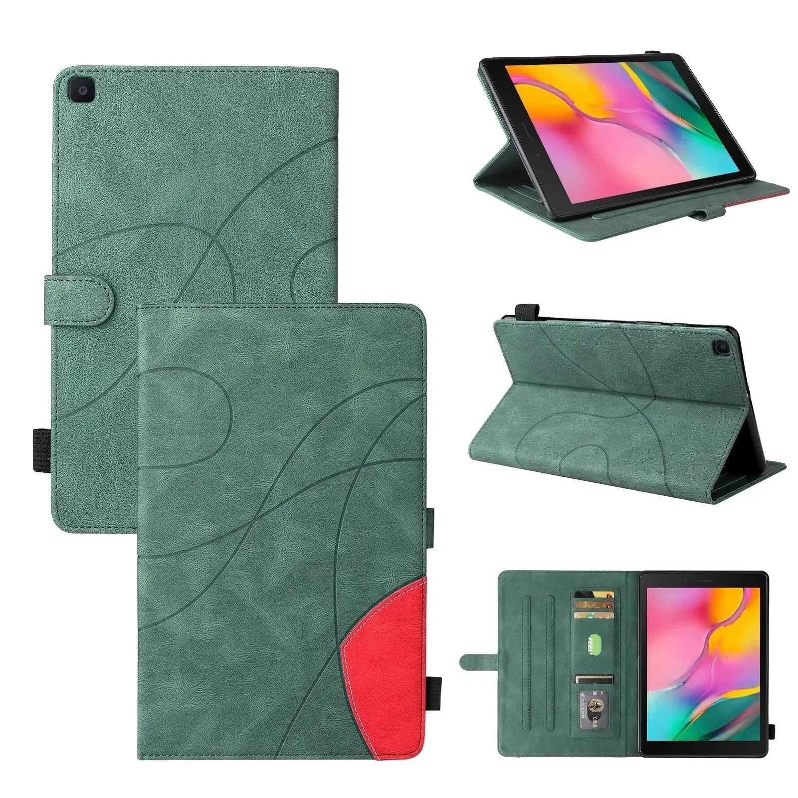 For Samsung Galaxy Tab A 8.0 2019 Dual-Color Splicing Horizontal Flip PU Leather Case With Holder & Card Slots Green