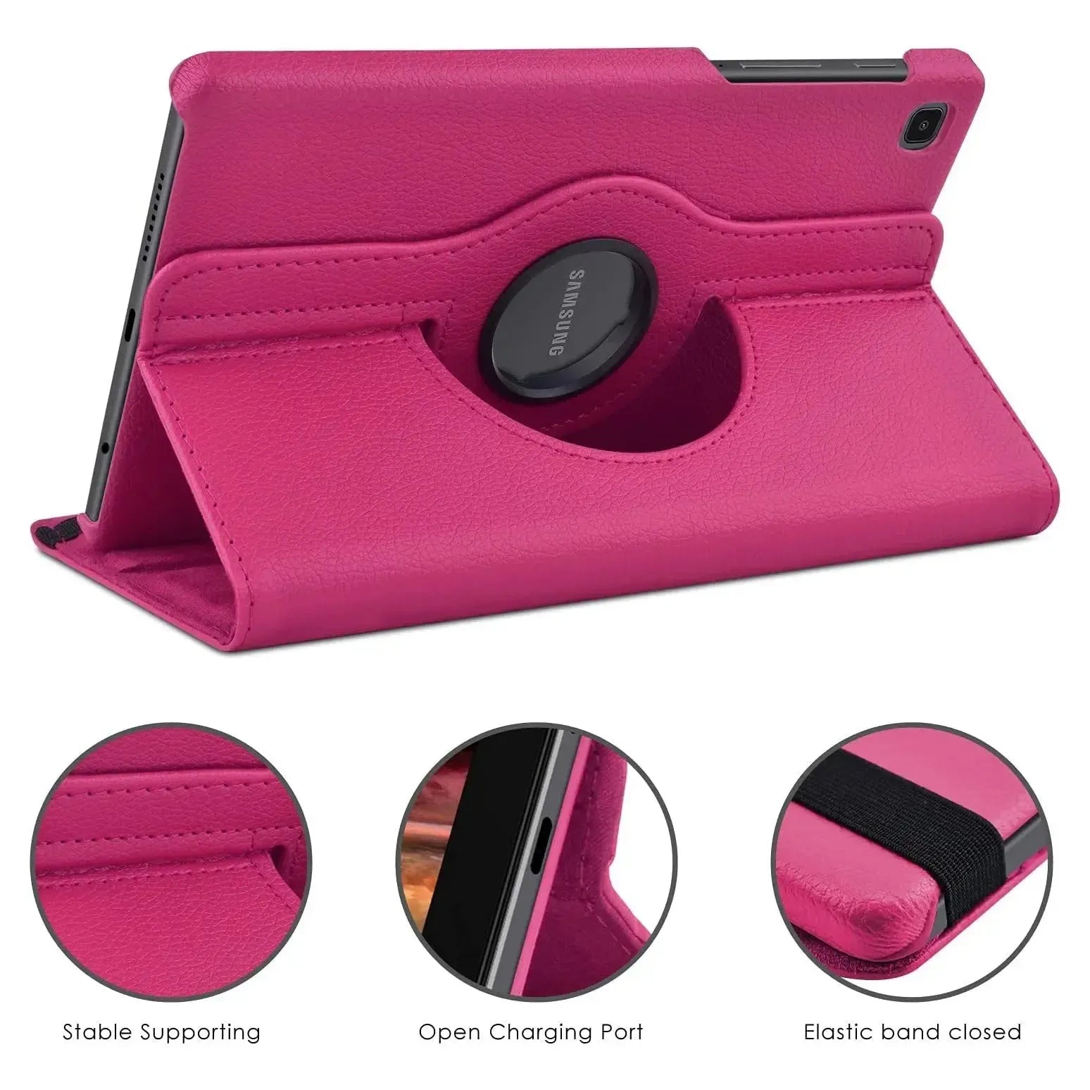 For Samsung Galaxy Tab A11 Tablet Case 360 Rotating PU Leather Cover - Rose