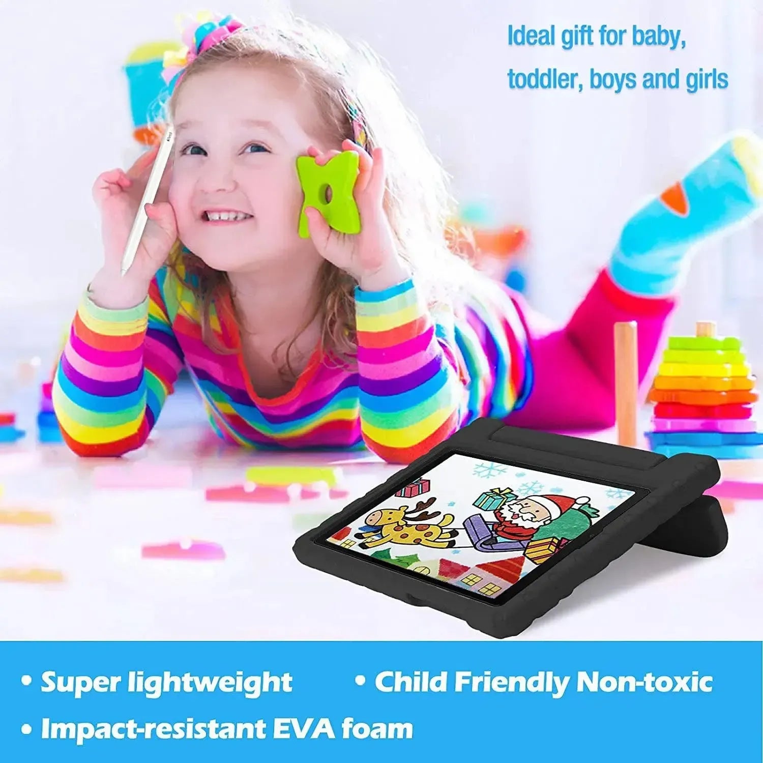 For Samsung Galaxy Tab A7 Lite Kids Case Shockproof Cover With Stand - Black