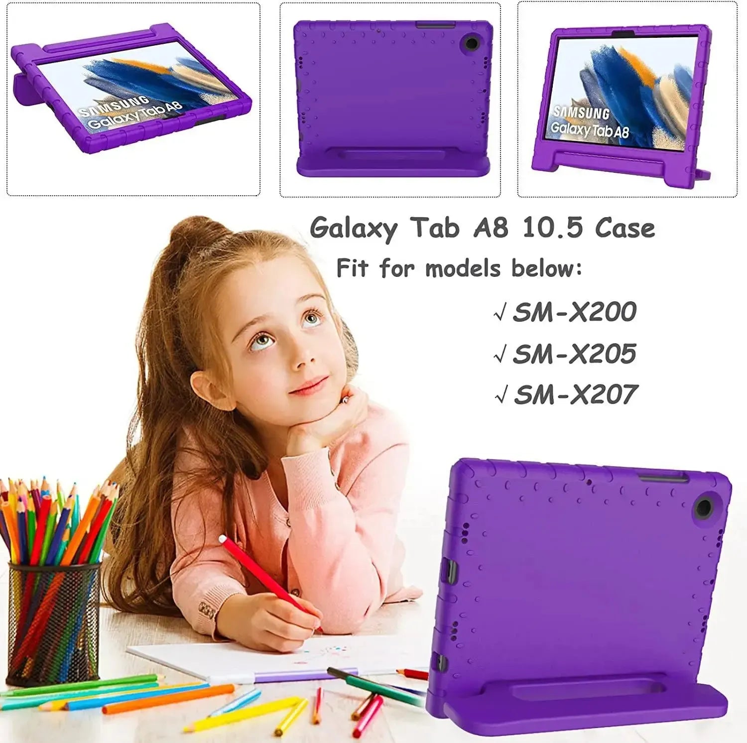 For Samsung Galaxy Tab A8 10.5 2021 Kids Case Shockproof Cover With Stand - Purple