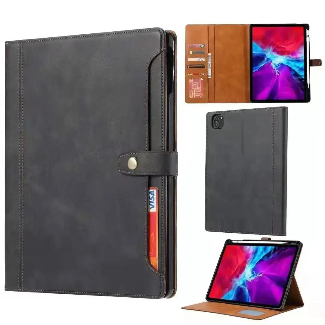 For Samsung Galaxy Tab S7 FE (SM-T736)/S7 Plus (SM-T970) Premium Stitched Wallet Case - Black