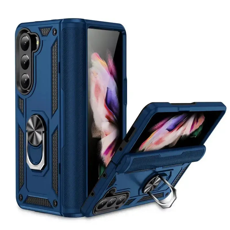 For Samsung Galaxy Z FOLD 6 5G Magnetic Car Mount Protective Ring Holder Case Blue
