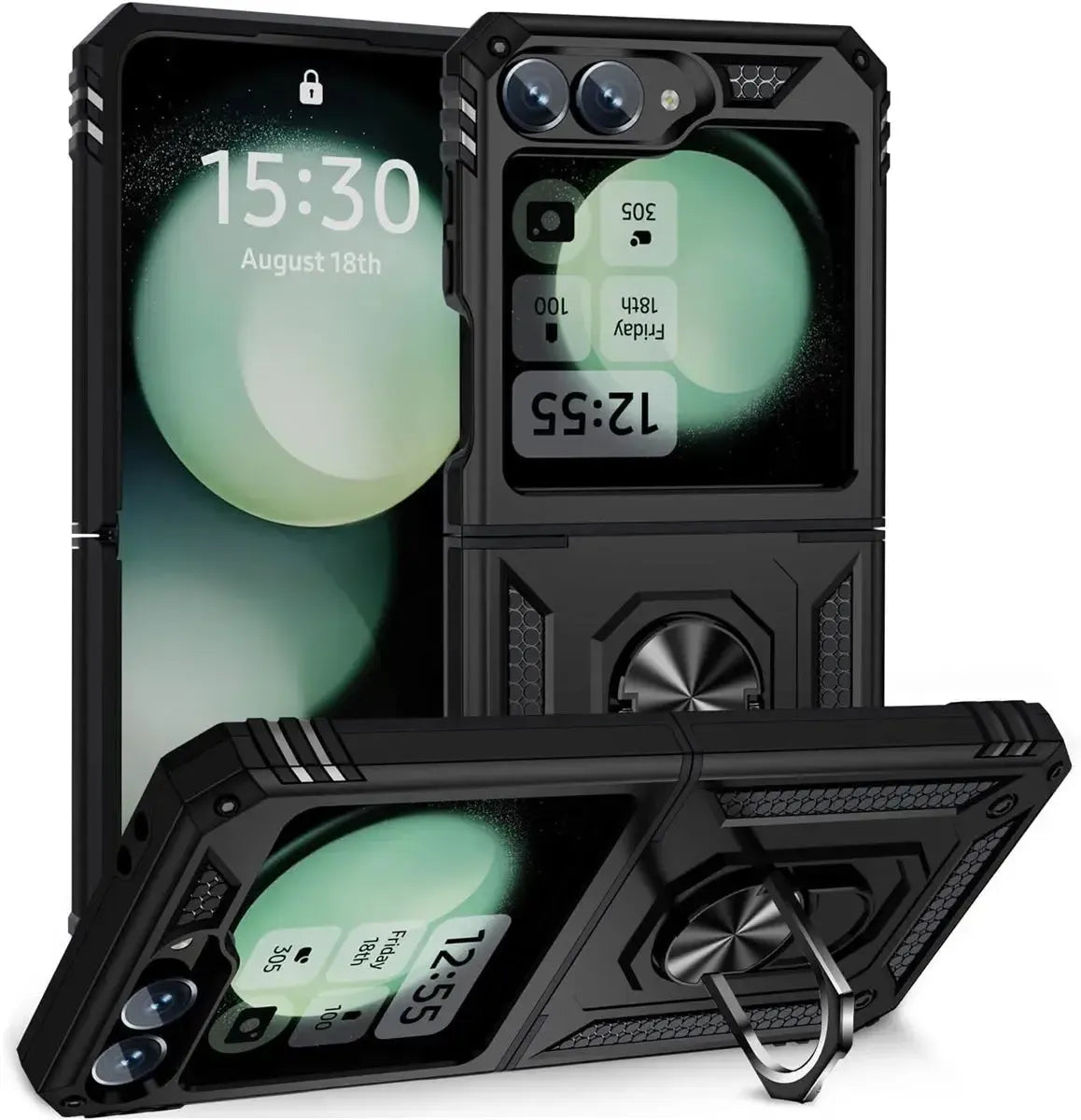 For Samsung Galaxy Z Flip 6 Magnetic Car Mount Protective Ring Holder Case Black