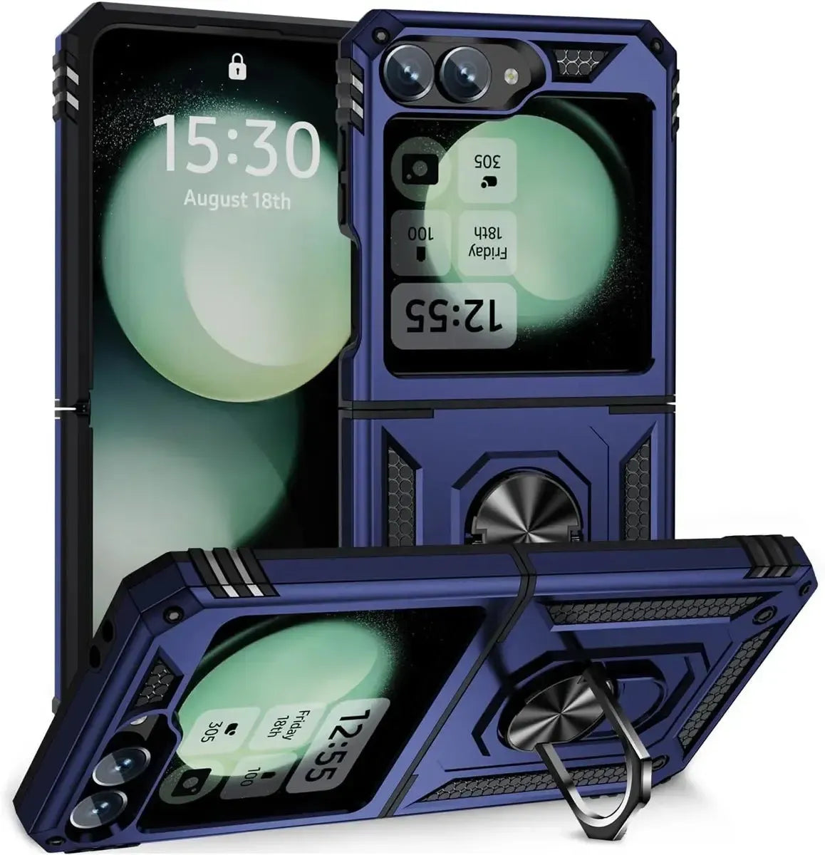 For Samsung Galaxy Z Flip 6 Magnetic Car Mount Protective Ring Holder Case Blue