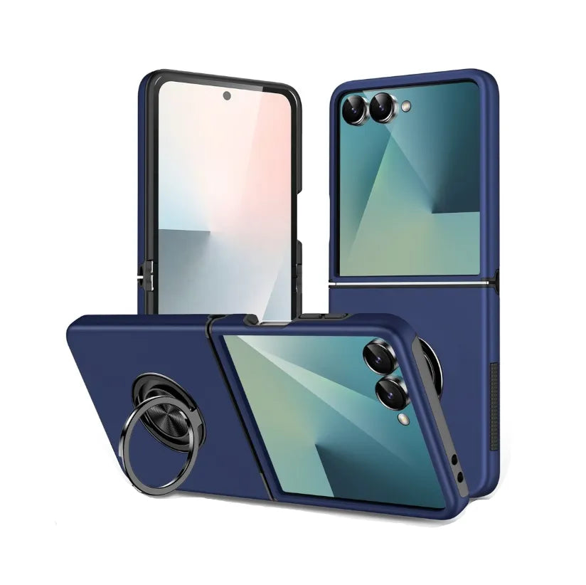 For Samsung Galaxy Z Flip 7 Dual Layer Invisible Ring Holder Case Blue