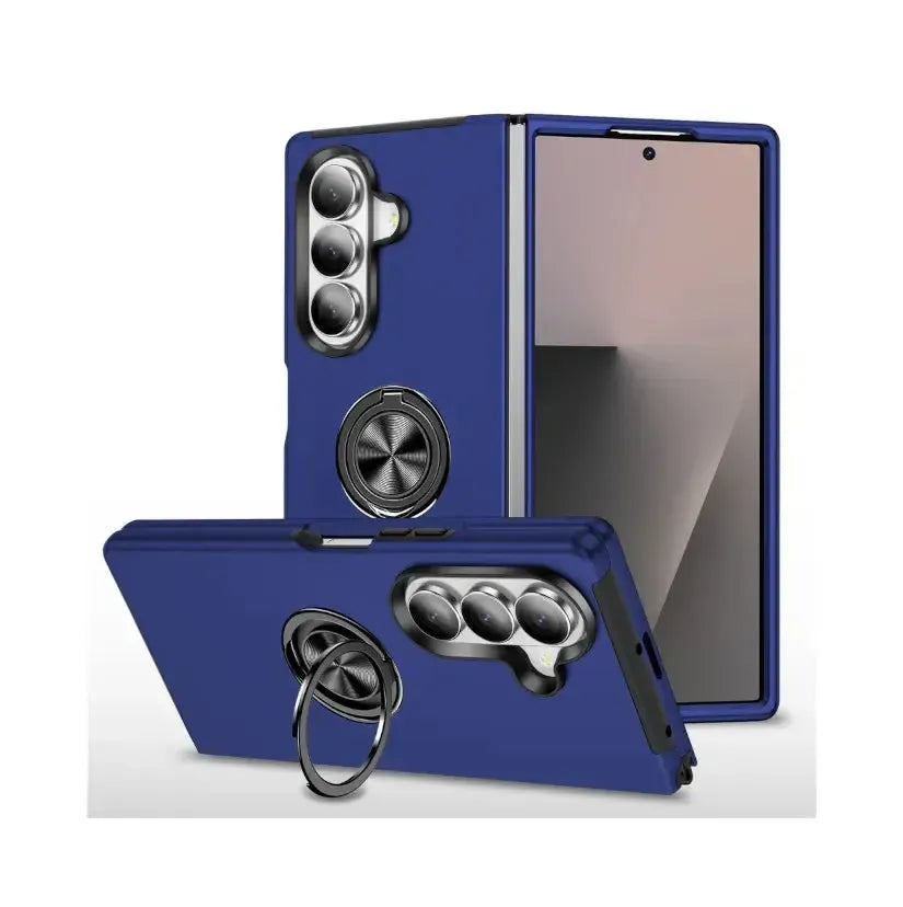 For Samsung Galaxy Z Fold 7 Dual Layer Invisible Ring Holder Case Blue