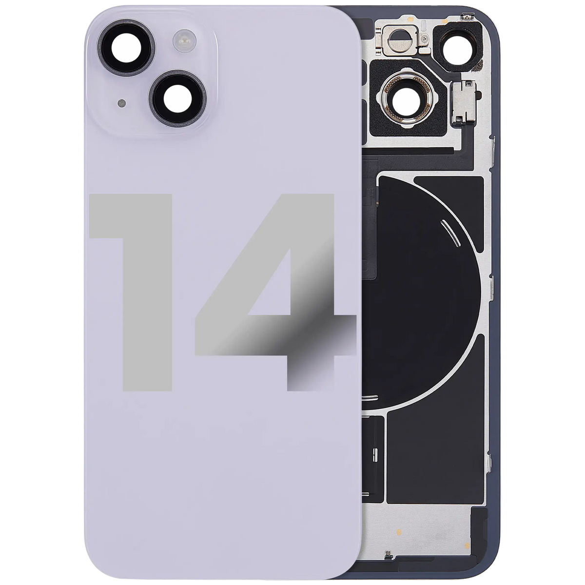 For iPhone 14 Back Glass With MagSafe Magnet, NFC & Flashlight Flex Pulled - Grade C - Purple