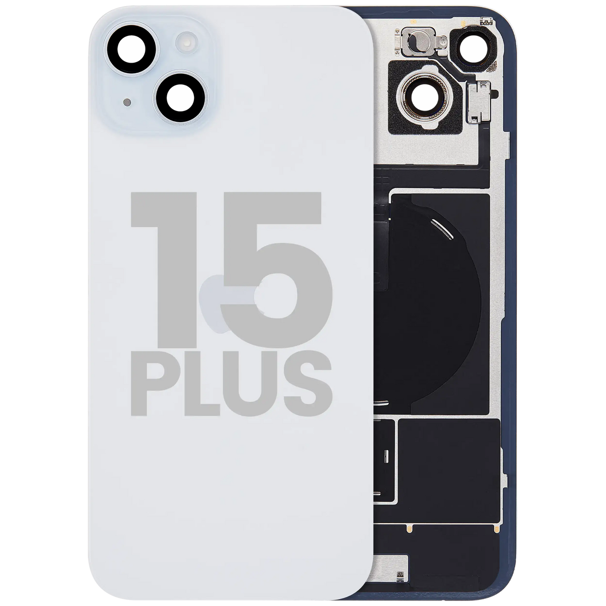 For iPhone 15 Plus Back Glass With MagSafe Magnet, NFC & Flashlight Flex Pulled - Grade C - Blue