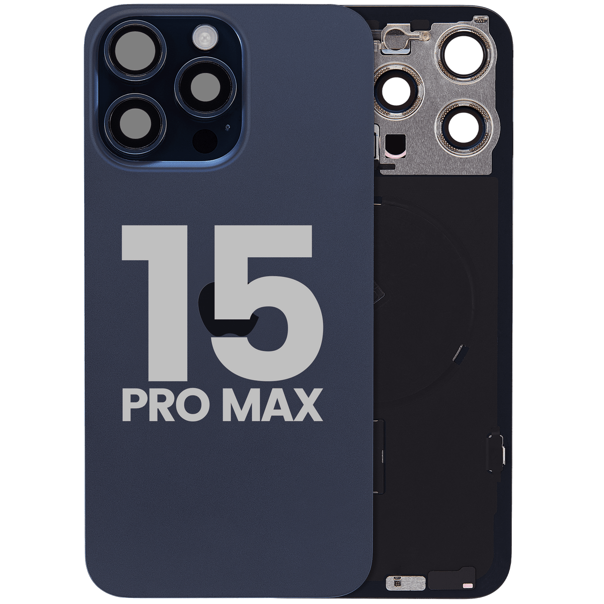 For iPhone 15 Pro Max Back Glass With MagSafe Magnet, NFC & Flashlight Flex Pulled - Grade A - Blue Titanium