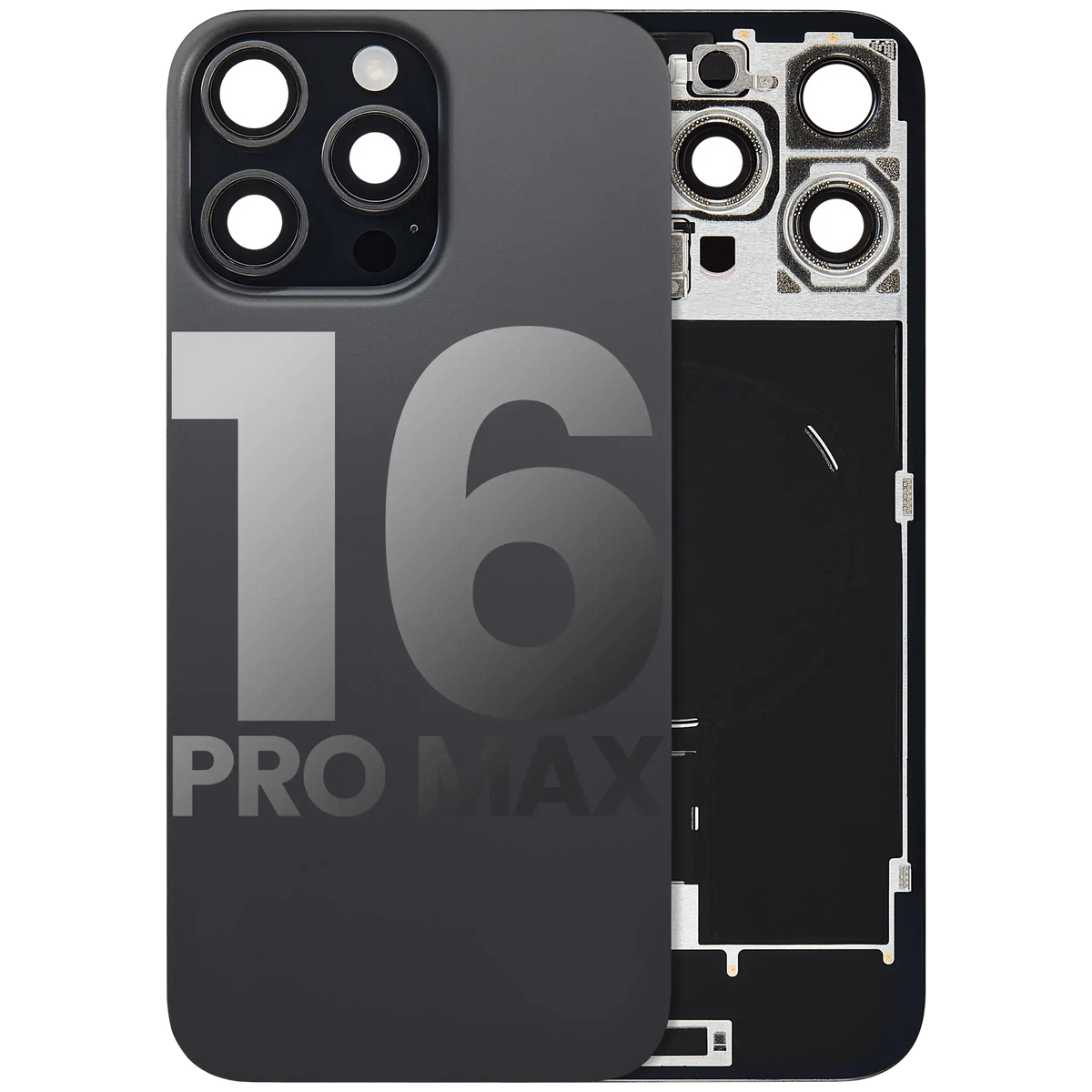 For iPhone 16 Pro Max Back Glass With MagSafe Magnet, NFC & Flashlight Flex Pulled - Grade B - Black Titanium