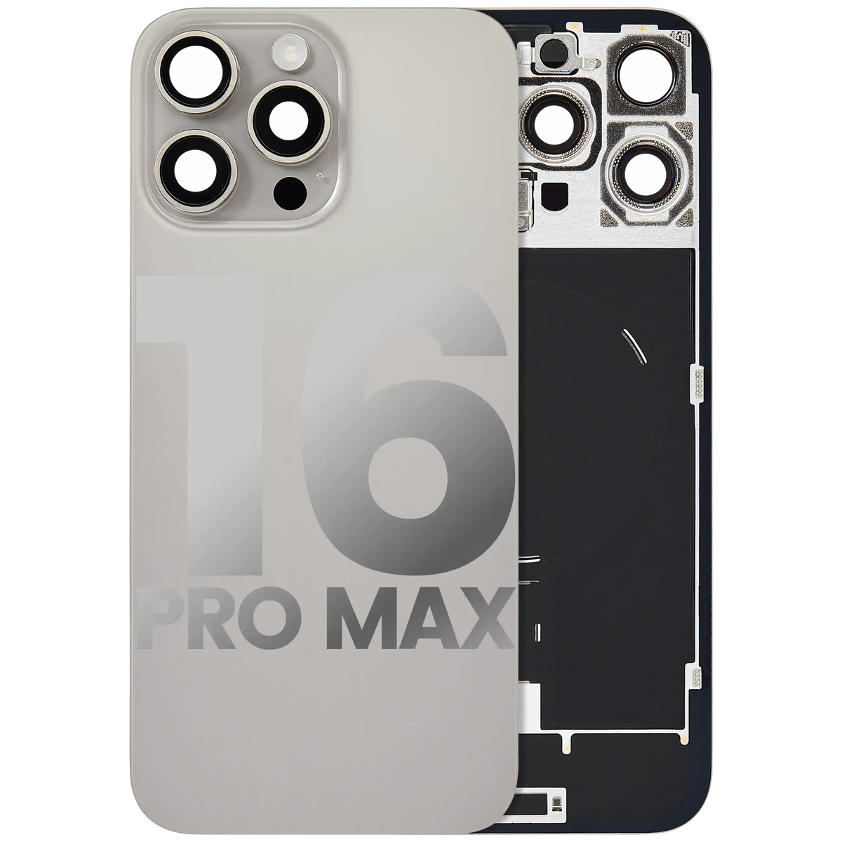 For iPhone 16 Pro Max Back Glass With MagSafe Magnet, NFC & Flashlight Flex Pulled - Grade B - Natural Titanium