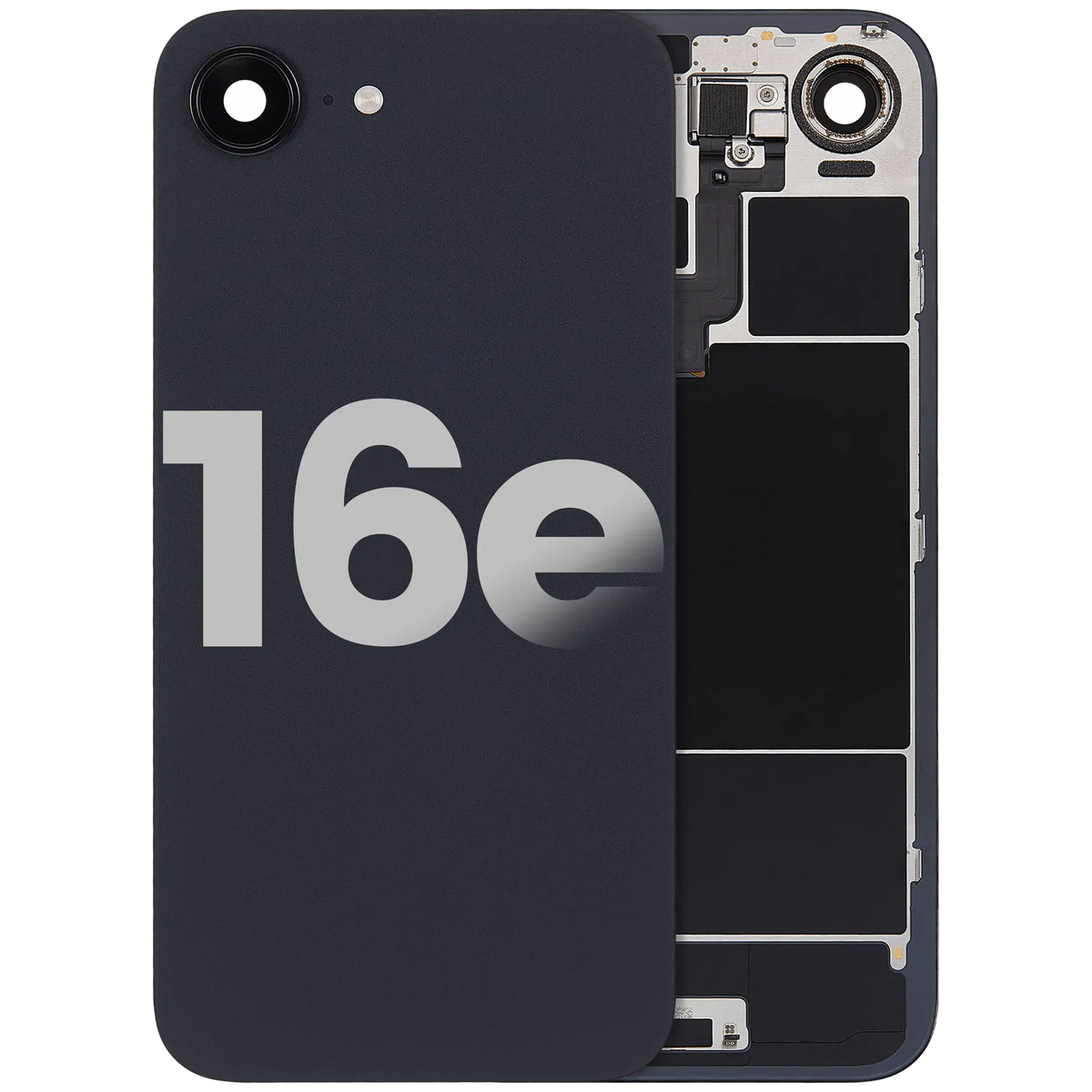 For iPhone 16e Back Glass With NFC Charging Flex & Flashlight Flex Pulled - Grade B - Black