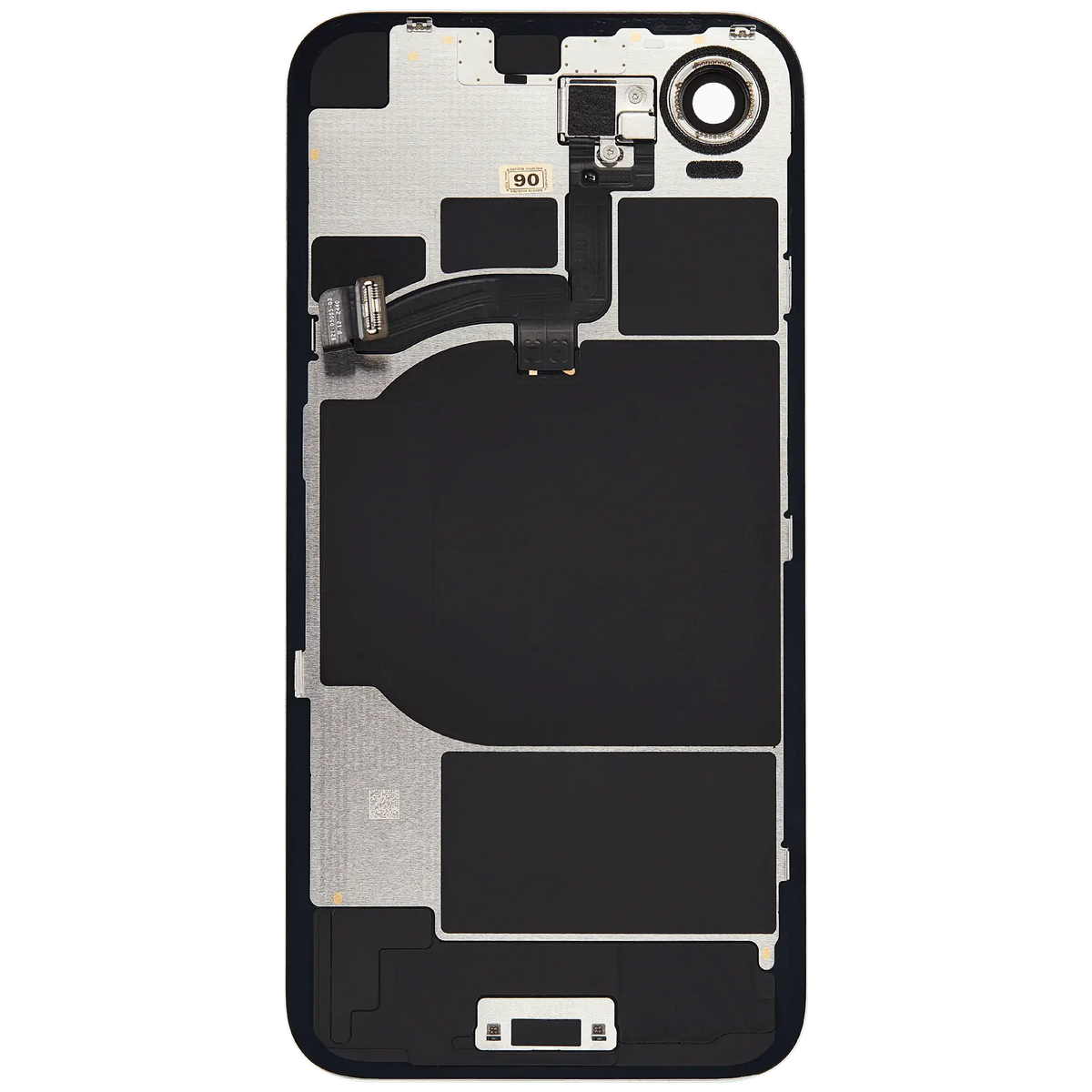 For iPhone 16e Back Glass With NFC Charging Flex & Flashlight Flex Pulled - Grade B - White