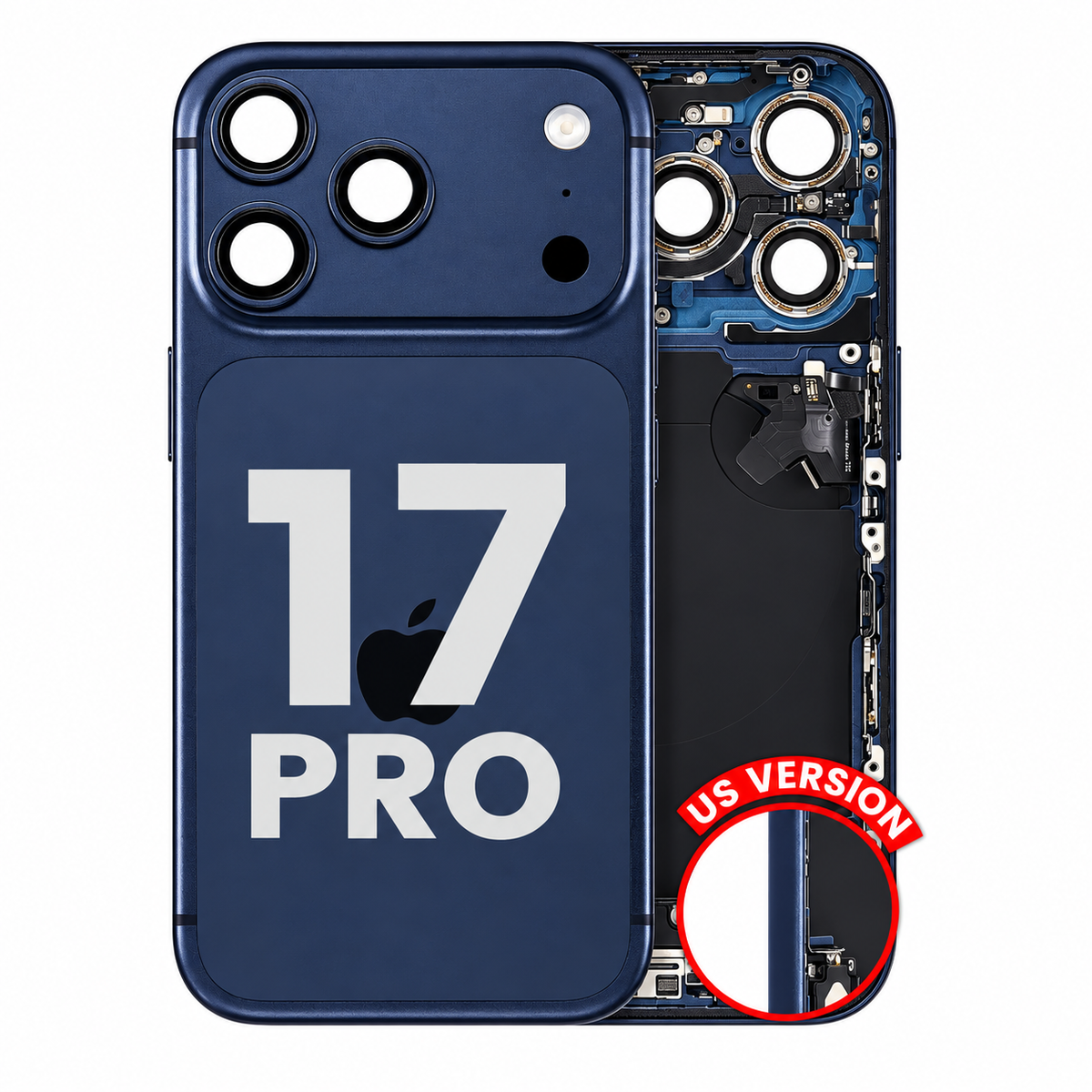 For iPhone 17 Pro Back Housing With Charging Port & Small Parts US Version Pulled - Grade A - Deep Blue