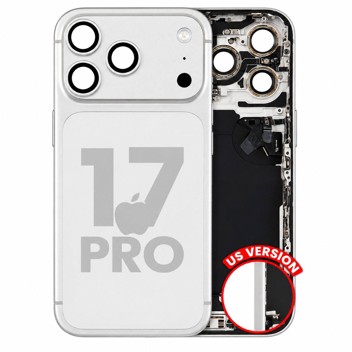 For iPhone 17 Pro Back Housing With Charging Port & Small Parts US Version Pulled - Grade A - Silver