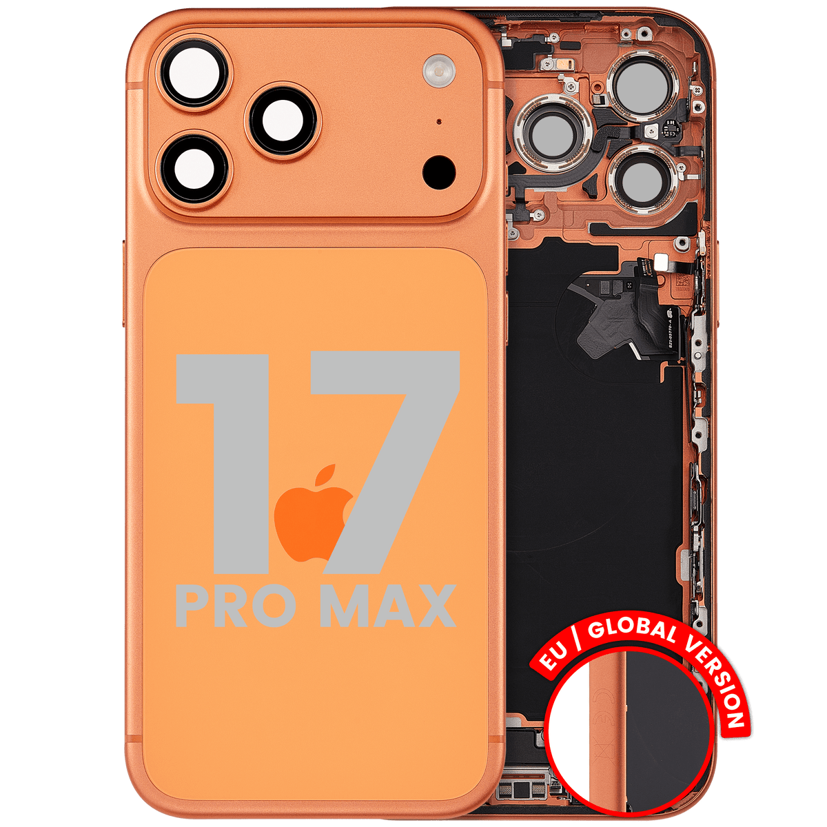 For iPhone 17 Pro Max Back Housing With Charging Port & Small Parts EU / Global Version Pulled - Grade C - Cosmic Orange
