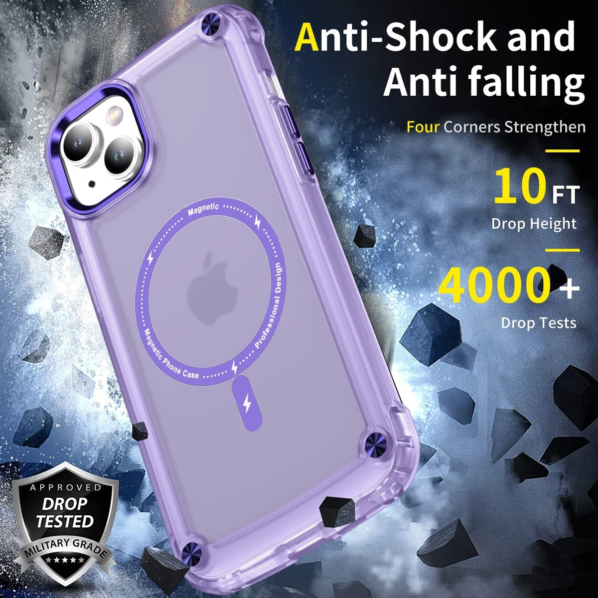 For Apple iPhone 15 Shockproof Bumper Magsafe Case Purple-www.firsthelptech.ie