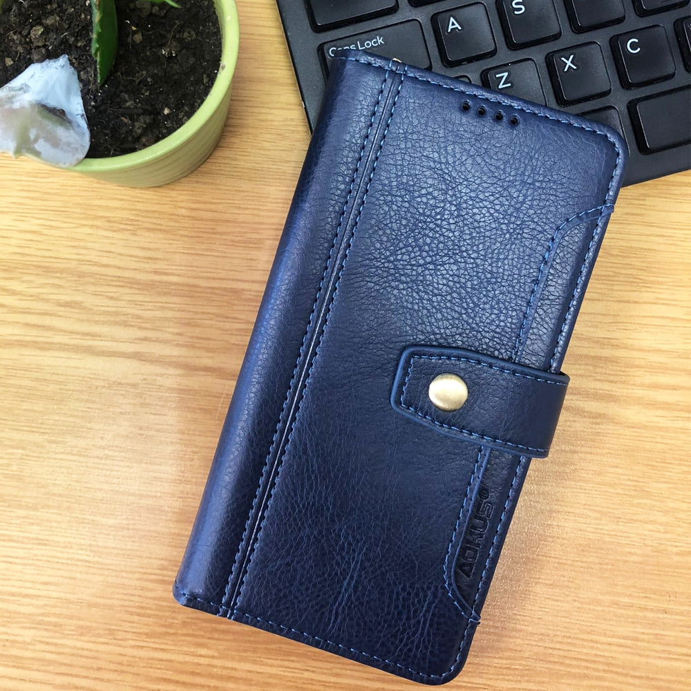 For Samsung Galaxy S10 Plus Stitched Card Slots Premium Aokus Wallet Case Blue-www.firsthelptech.ie