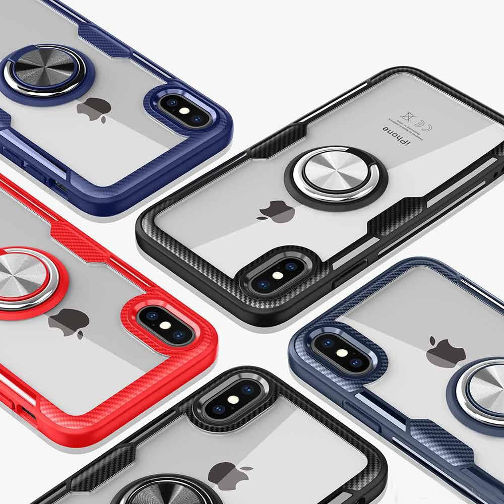 For Samsung Galaxy S20 Carbon Fiber Transparent Ring Case Red-www.firsthelptech.ie