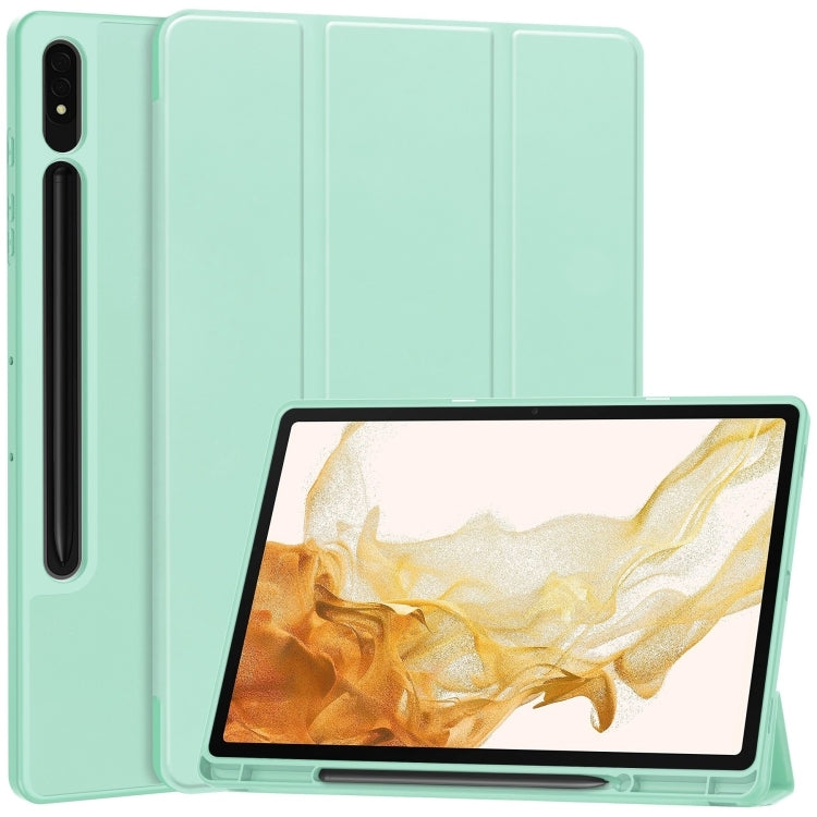 For Samsung Galaxy Tab S9 2023 TPU Tri Fold Pen Slot Wallet Case-Mint-www.firsthelptech.ie