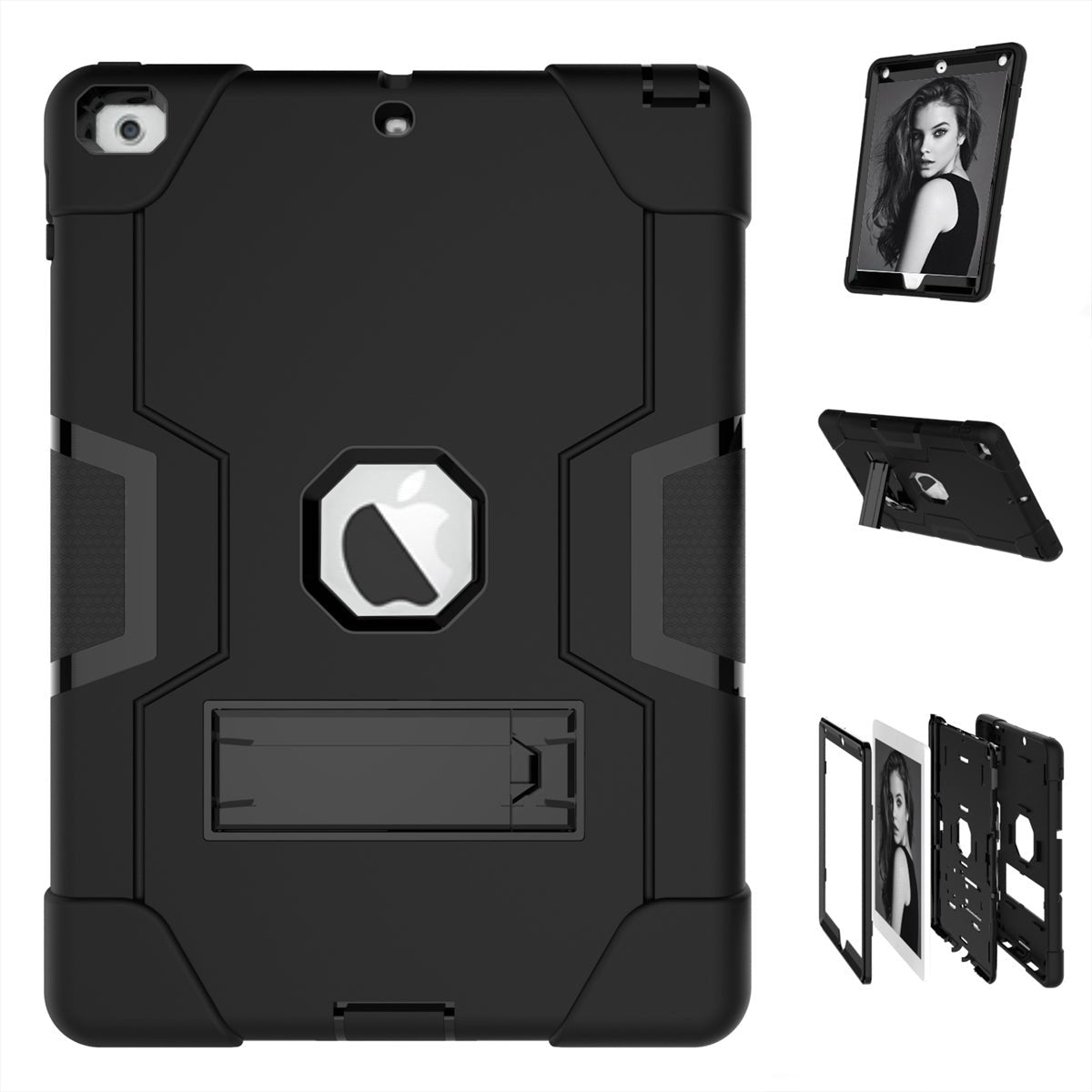 For Samsung Galaxy Tab S9 / S9 FE SM-X710 2023 Hard Case Survivor with Stand-Black-www.firsthelptech.ie
