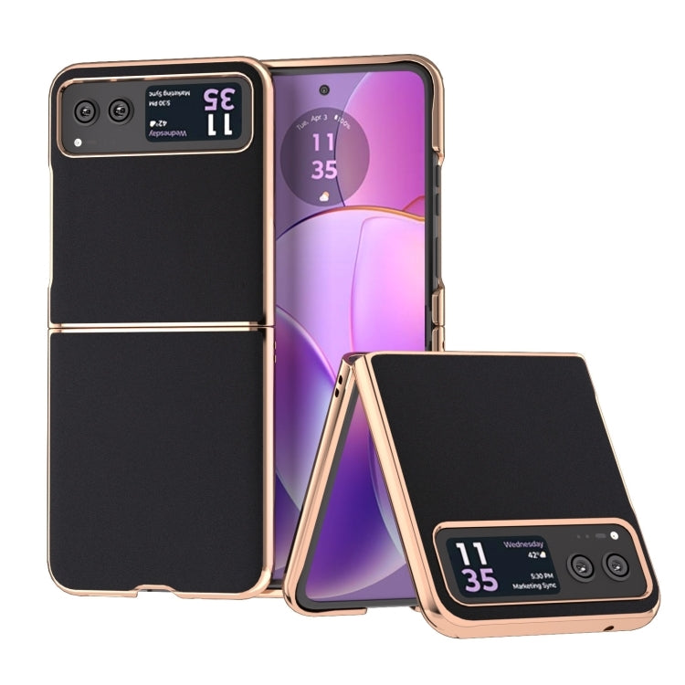 For Samsung Galaxy Z Flip 4 Genuine Leather Silk Series Black-www.firsthelptech.ie