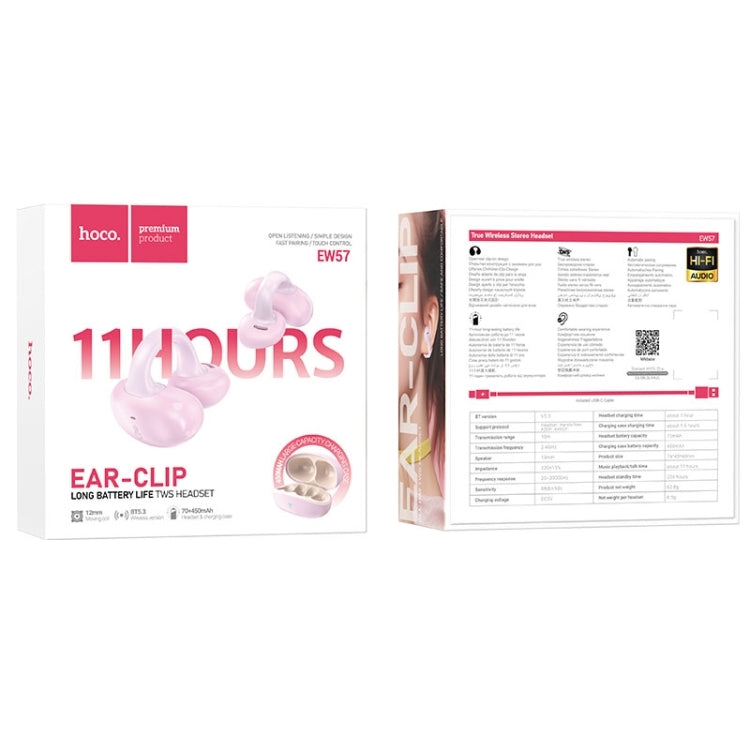 Hoco EW57 Auspicious Clip-On True Wireless BT Headset Pink Fluff-www.firsthelptech.ie